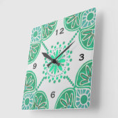 Carrée Carré Carreaux verts Motif Mur horloge (Angle)