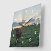Carrée Cattle Farm Sunset Wall Horloge (Angle)