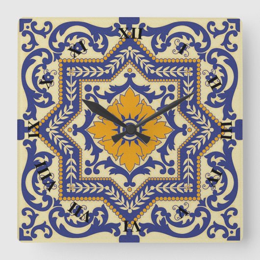 Carrée Céramique Azulejo Style Horloge bleue orange (Recto)