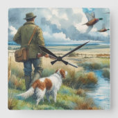 Carrée Chasseur de faisan avec le chien Faune Mur Horloge (Recto)
