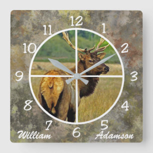 Carrée Chasseurs Horloge Elk dans Crosshairs personnalisa