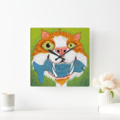 Carrée Chat fou avec horloge au poisson (Maison)