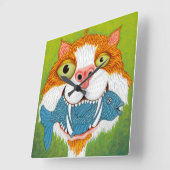 Carrée Chat fou avec horloge au poisson (Angle)