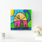 Carrée Chat funky Abstrait peinture grande horloge (Maison)