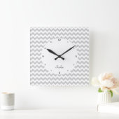 Carrée Chevrons Gris Sur Horloge Mur Blanc (Maison)
