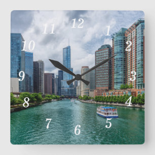 Carrée Chicago River et Trump Tower Wall Horloge