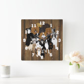 Carrée Chiens, Chat, Mur de poulet Horloge (Maison)