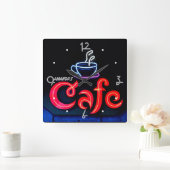 Carrée Coffeehouse Neon Light Home Horloge de bar personn (Maison)