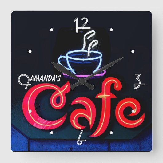 Carrée Coffeehouse Neon Light Home Horloge de bar personn (Recto)