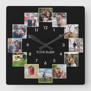 Carrée Collage photo amusant Couple's Black Large Horloge