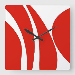 Carrée Conception rouge et blanche, géniale, horloge