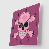 Carrée Crâne De Camouflage Rose Et Horloge Crossbones (Angle)