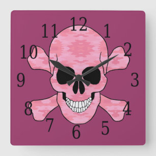Carrée Crâne De Camouflage Rose Et Horloge Crossbones
