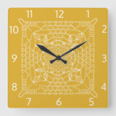Carrée Crochet jaune moutarde Graphique Carré Horloge mur (Recto)