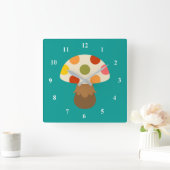 Carrée Cute champignons colorés grande horloge (Maison)