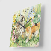 Carrée Cute Kittens Carré Numéros romains Horloge (Angle)