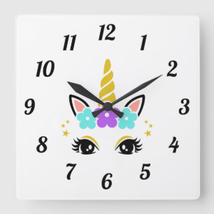 Carrée Cute Magique Unicorn Horloge ronde