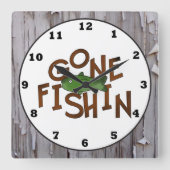 Carrée Cute Pêche cabine mot art poisson mur horloge (Recto)
