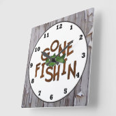 Carrée Cute Pêche cabine mot art poisson mur horloge (Angle)
