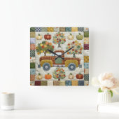 Carrée Cute Rustic Fall Picket Truck Wall Horloge (Maison)