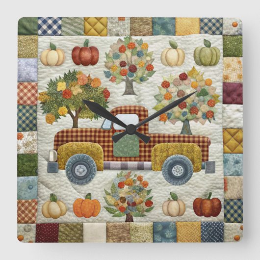 Carrée Cute Rustic Fall Picket Truck Wall Horloge (Recto)