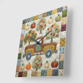 Carrée Cute Rustic Fall Picket Truck Wall Horloge (Angle)