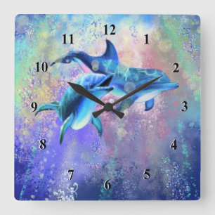 Carrée Dolphin Famille Mur Horloge Couple