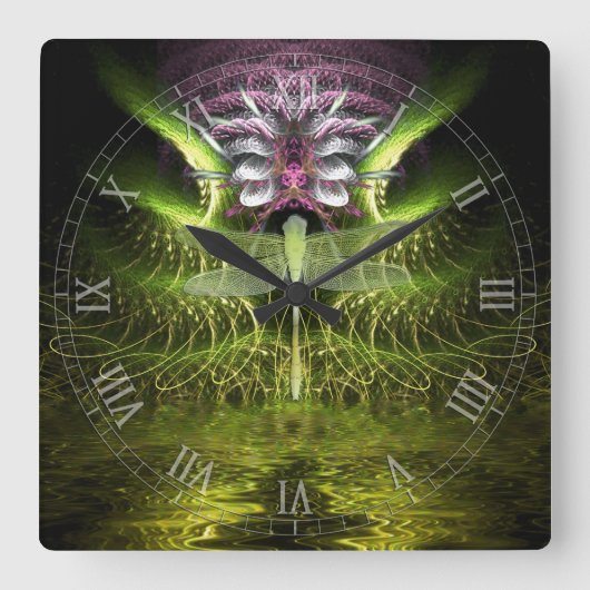 Carrée Dragonfly Magic Fractal Art Wall Horloge (Recto)