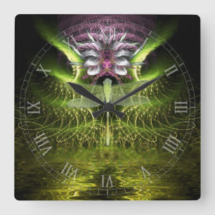Carrée Dragonfly Magic Fractal Art Wall Horloge