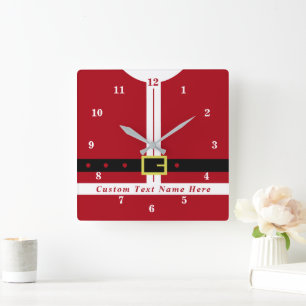 Carrée Drôle Père Noël Design Horloge de Noël Texte perso