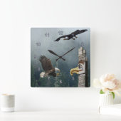 Carrée Eagles, Totem Pole & Forest Imaginaire Art Horloge (Maison)