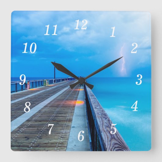 Carrée Éclair À Navarre Beach Pier Horloge Mur (Recto)
