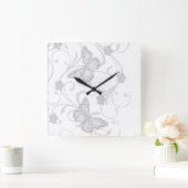Carrée Élégante horloge papillon gris rêve (Maison)