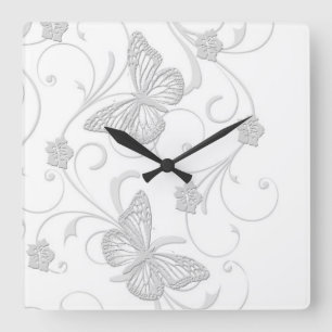 Carrée Élégante horloge papillon gris rêve