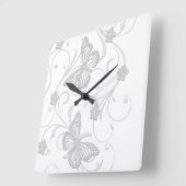 Carrée Élégante horloge papillon gris rêve (Angle)