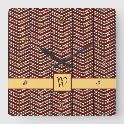 Carrée Empreinte de léopard Chevron Horloge (Recto)