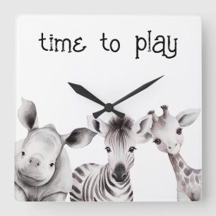 Carrée Enfants Personnalisé Safari Thème Horloge