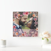 Carrée ęr Horloge décorative de fleurs d'anniversaire de (Maison)