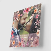 Carrée ęr Horloge décorative de fleurs d'anniversaire de (Angle)