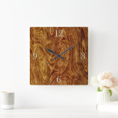 Carrée Érable Burlwood Nature Arbre Bois Effet Horloge (Maison)