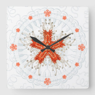 Carrée Estarfish rouge sur texture marine vintage Horloge