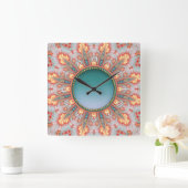 Carrée Feu solaire Fractures Orange Turquoise Horloge mur (Maison)