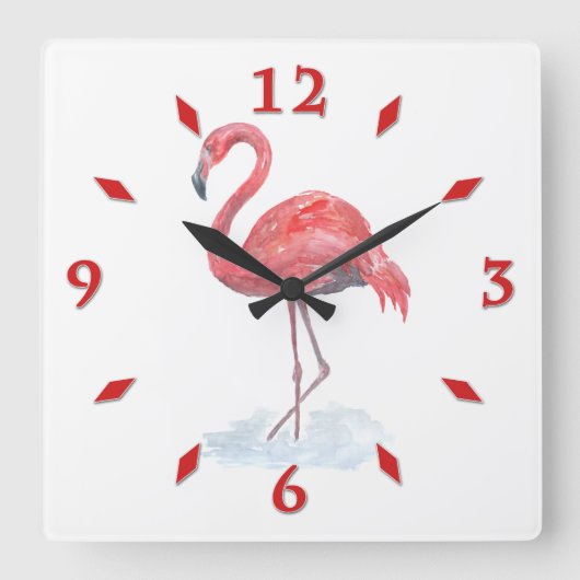 Carrée Flamant rose couleur rose. Grande horloge (Recto)