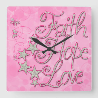 Carrée Foi rose Hope Love Stars Papillons Horloge