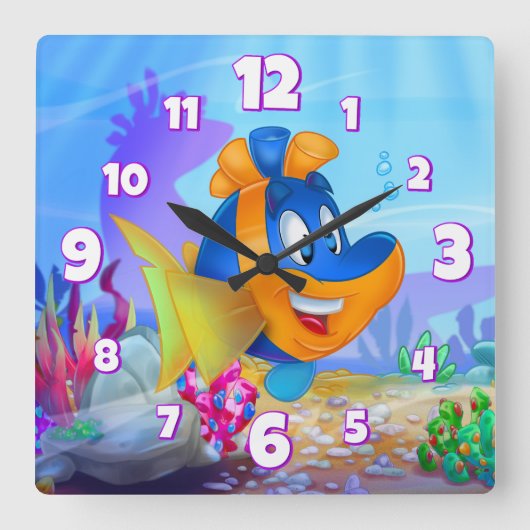 Carrée FriendFish mural horloge (Recto)