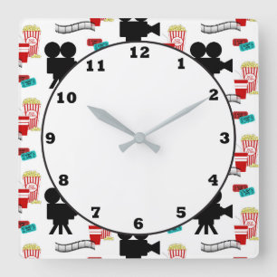 Carrée Fun Film cinéma bobine pop-corn horloge motif