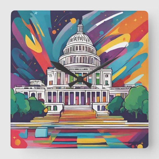 Carrée Fun Vibrant Funky Washington DC Horloge murale! (Recto)