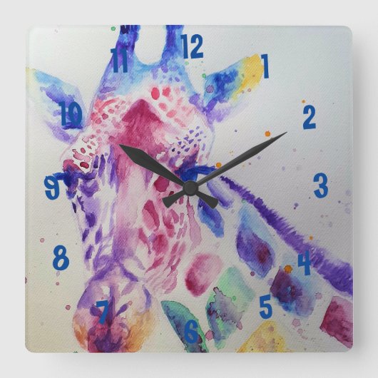 Carrée Girafe aquarelle animal horloge de la chambre d'en (Recto)