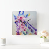 Carrée Giraffe Aquarelle Peinture Art Mur Horloge (Maison)