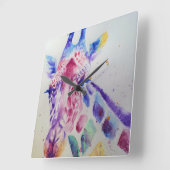 Carrée Giraffe Aquarelle Peinture Art Mur Horloge (Angle)